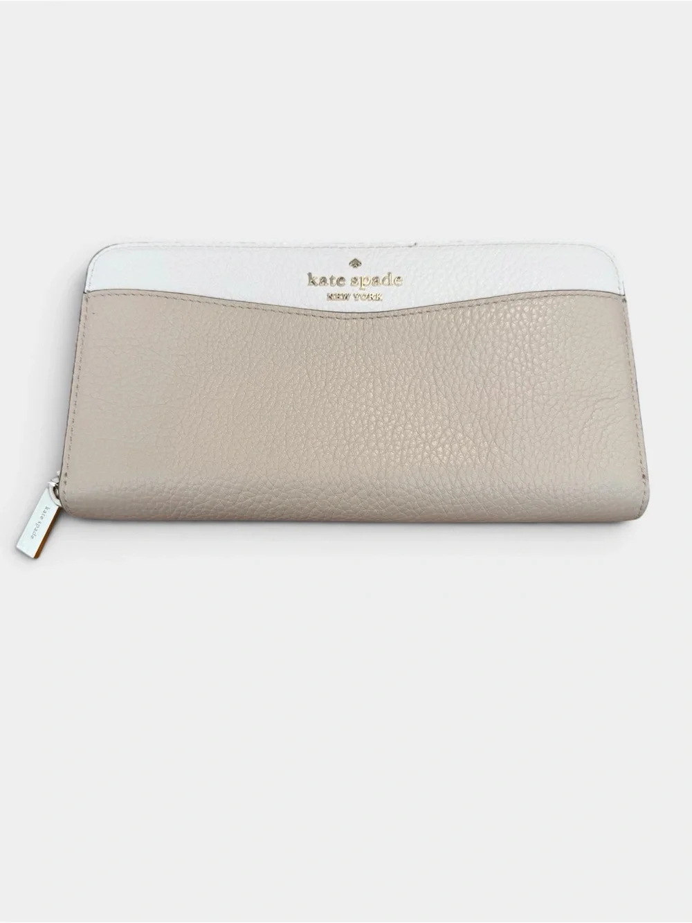 Kate Spade Leila Large Continental Zip Around Wallet Light Sand Pebbled Leather
